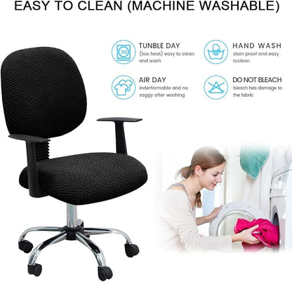 MIFXIN Office Chair Cover Stretch Elastic Slipcovers 2 Piece Jacquard Computer Chair Backrest Cover & Seat Cover Furniture Protector for Home Office, Only Covers NO Chair (Black)