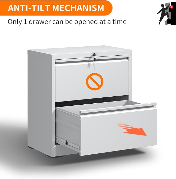 IKIMI Lateral File Cabinets with 2 Drawer,Metal Lateral Filing Cabinet for Home Office,Wide Steel Storage Cabinet Commercial Drawer for Legal/Letter/A4 Size Files Assembly Required