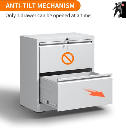 IKIMI Lateral File Cabinets with 2 Drawer,Metal Lateral Filing Cabinet for Home Office,Wide Steel Storage Cabinet Commercial Drawer for Legal/Letter/A4 Size Files Assembly Required