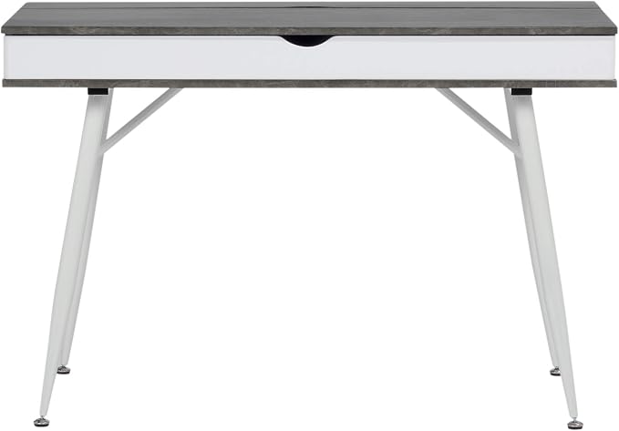 Calico Designs 51252 Alcove Modern Large Split Drawer in White/Cement Gray Desk with Storage