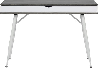Calico Designs 51252 Alcove Modern Large Split Drawer in White/Cement Gray Desk with Storage