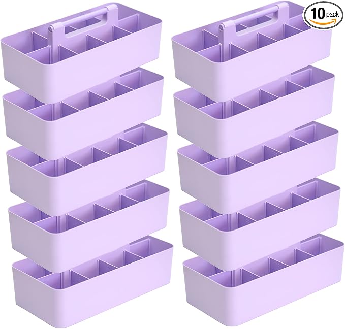-Large Portable Caddy, DIY Dividers, 8 Compartments, School Office Supplies Home Business Basket with Handle Storage Organize Made in USA (10 PACK, Lavender)
