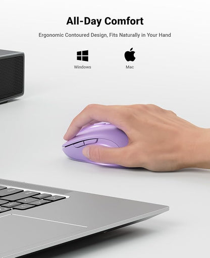 wegear USB Wireless Mouse for Laptop PC Mac, 2.4GHz Cordless Mouse with 6 Buttons, 5-Level Adjustable 4000 DPI, Ergonomic Portable Optical Computer Mice, 24-Month Battery Life (Purple)