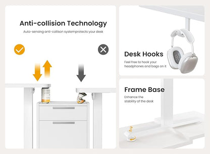 BANTI 55 × 24 Inches Standing Desk, Ergonomic, Electric Height Adjustable, Sit and Stand Up, Computer Office Desk with Splice Board, White Frame/White Top