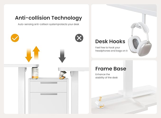 BANTI 40 × 24 Inches Standing Desk, Ergonomic, Electric Height Adjustable, Sit and Stand Up, Computer Office Desk with Splice Board, White Frame/Whitetop