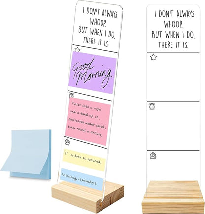 Monitor Memo Board with Removable Wooden Base Acrylic Portable Sticky Note Holder, I Don't Always Whoop But When I Do There It is Acrylic Message Board Sign, Sticky Notes 100 Sheets