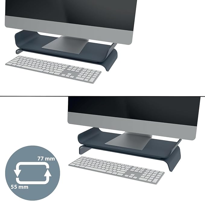 Leitz Ergo 65040089 Adjustable PC Monitor Stand, 2 Different Heights, Desktop Monitor Riser, Ergo Range, Dark Grey/White