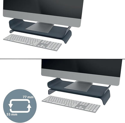 Leitz Ergo 65040089 Adjustable PC Monitor Stand, 2 Different Heights, Desktop Monitor Riser, Ergo Range, Dark Grey/White
