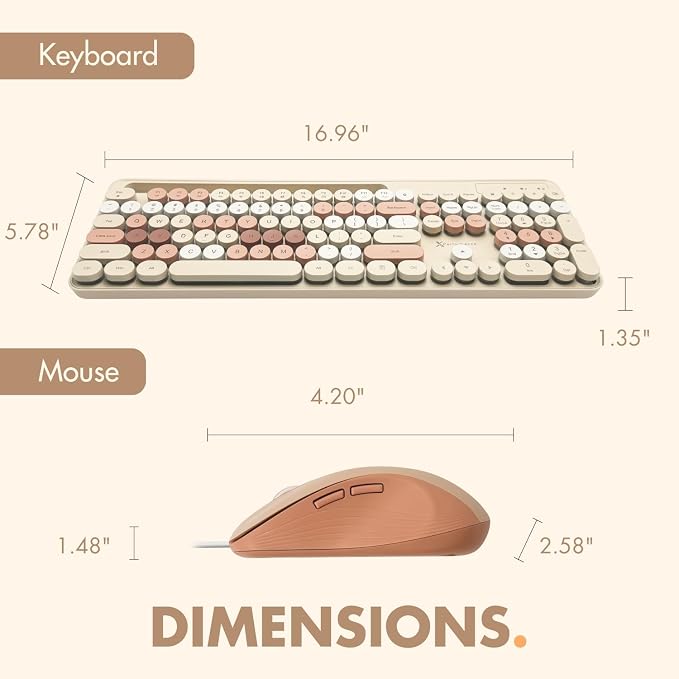X9 Wired Keyboard and Mouse Combo with Phone/Tablet Holder - Full-Sized 109 Keys Pastel Keyboard and Adjustable DPI, Backlit Keyboard and Mouse for PC, Windows, MAC, Desktop, Laptop - Brown