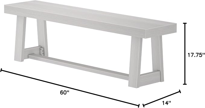 Plank+Beam 60 Inch Farmhouse Dining Bench, Solid Wood Entryway Bench, Wooden Outdoor Bench, Kitchen Dining Seat, Dining Room, Home Office, Living Room Furniture, Easy Assembly, White Wirebrush
