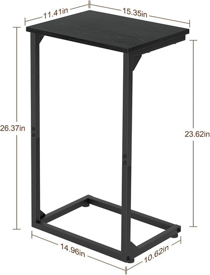 AMHANCIBLE C Shaped End Tables Set of 2, Couch Side Tables that Slide Under Sofa, Slim TV Trays for Living Room and Bedroom, Narrow Space Saving Laptop Workstation, Black, HET02BBK
