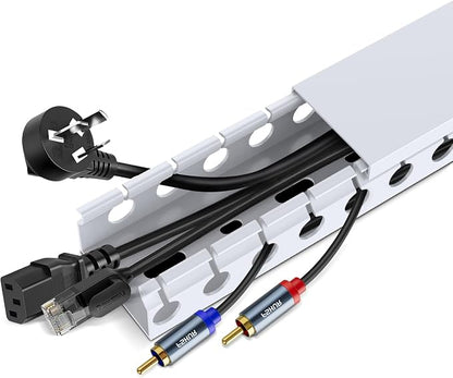Updated White Cable Raceway Kit, 77 (5x15.5) inch Open Slot Wire Covers for Cords, Cable Management System to Hide Under Desk/TV/Computer/Net/Power Cords(Pack 5)