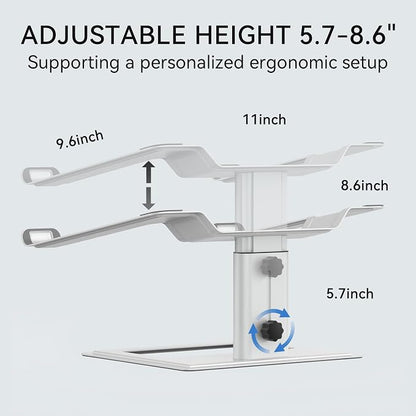 SOUNDANCE Adjustable Laptop Stand for Desk, Computer Stand, Ergonomic Laptop Riser Holder Compatible with 10 to 17.3 Inches Notebook PC Computer, Aluminum Silver
