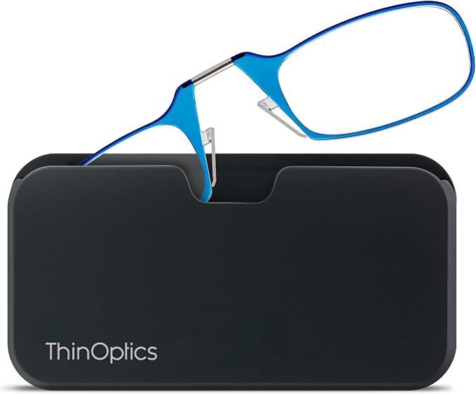 ThinOptics unisex-adult Reading Glasses + Black Universal Pod Case | Blue Frames, 2.50 Strength Readers Blue Frames / Black Case, 44 mm