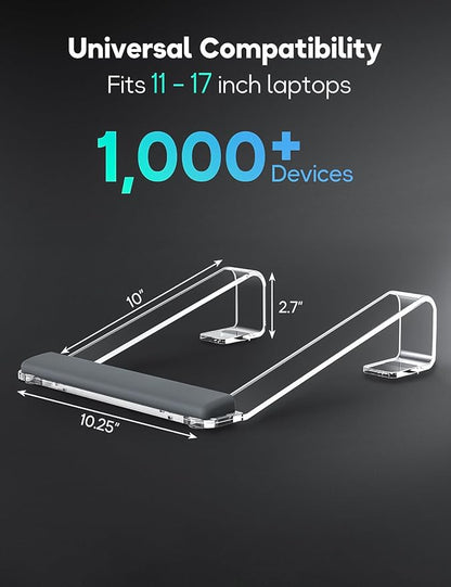 JCZT Clear Acrylic Laptop Stand for Desk, with Wrist Rest, Ergonomic Detachable Mount Compatible with 10-17'' All Laptops Such as MacBook Air Pro/HP/Dell/Lenovo