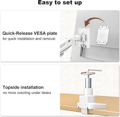 Dual Monitor-Arm Heavy-Duty for 17-49-inch Screens - Vertical Stacked Dual Monitor Mount Stand for Ultrawide Screens up to 44lbs, Aluminum,Full Motion, VESA 75/100 mm, White