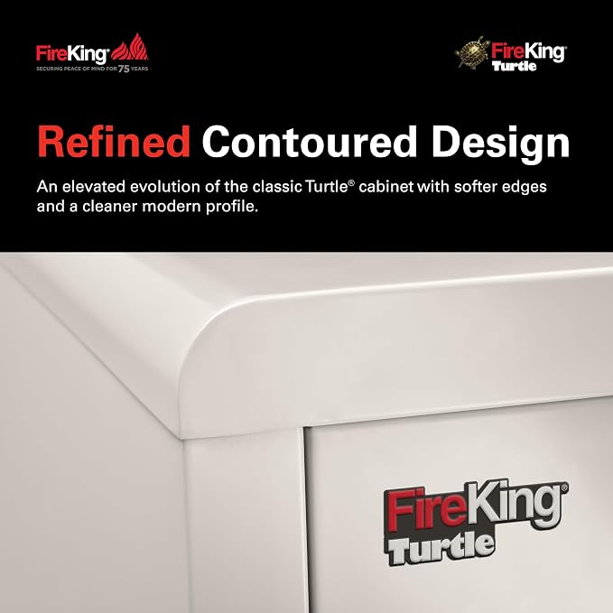 FireKing Turtle Contour - 4 Drawer Fire Safe File Cabinet with Key Lock - 1 Hour Fire Rated, UL Rated & Water Resistant Home Safe - Made in the USA Legal & Letter Filing Cabinet - Platinum