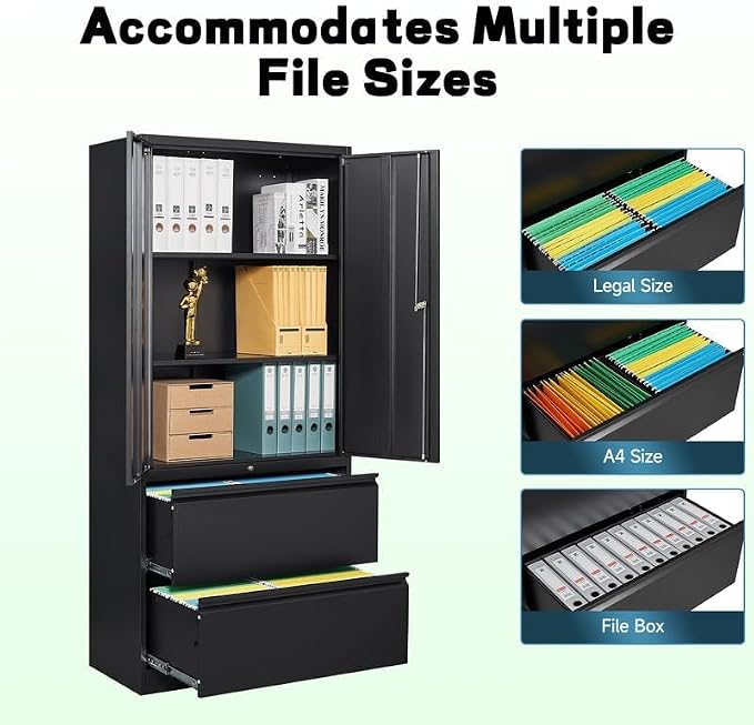 Metal File Cabinets, Lateral Filing Cabinet with 2 Drawers, 71" H File Caninet for Home Office, Office Storage Caninets with Adjustable Shelves for Letter/Legal / A4 - Assembly Required