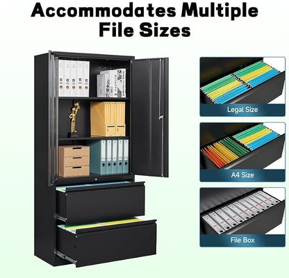 Metal File Cabinets, Lateral Filing Cabinet with 2 Drawers, 71" H File Caninet for Home Office, Office Storage Caninets with Adjustable Shelves for Letter/Legal / A4 - Assembly Required