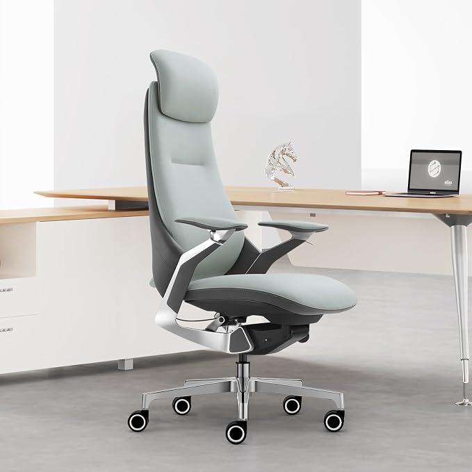 Ergonomic Executive Leather Office Chair-High Back Top Grain Leather with Adjustable Headrest, 3-Position Recline (90°-135°), Tension Control & Height Adjustment, Italian DONATI Base