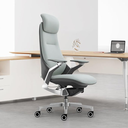 Ergonomic Executive Leather Office Chair-High Back Top Grain Leather with Adjustable Headrest, 3-Position Recline (90°-135°), Tension Control & Height Adjustment, Italian DONATI Base
