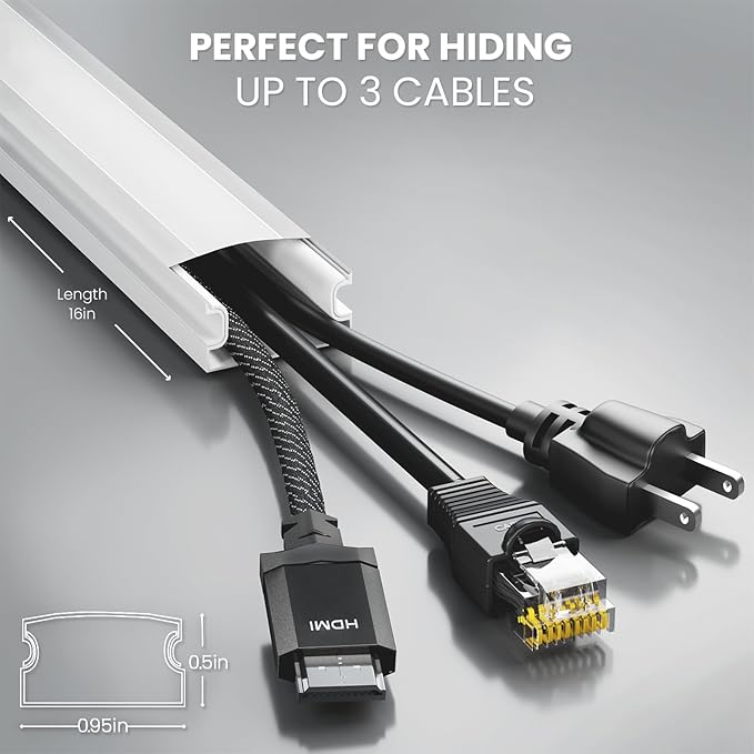 EVEO Cord Hider - 300” Cord Cover Wall Cable Hider, Cable Concealer, Wire Hiders for TV on Wall. Cable Management, Cord Hider Cable Raceway Wire Covers for Cords -18X (L17 W0.95 H0.5) - Medium - White