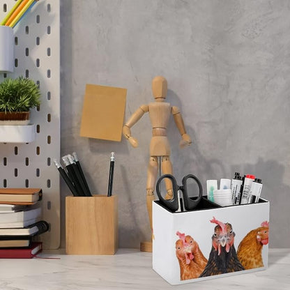 Niapessel Pencil Holder for Desk, Funny Three Chickens Pen Holder Storage Desktop Pen Organizer Desk Pencil Organizer Makeup Brush Holder for Office School College Leather