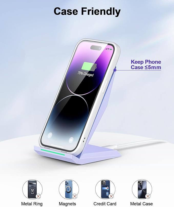 NANAMI Wireless Charger - Fast Wireless Charging Stand Compatible with Apple iPhone 17/17 Pro/17 Pro Max/16/15/14/13/12 Pro, Desktop Phone Charger for Samsung Galaxy S26/S26+/S25/S24/S23/S22/S21