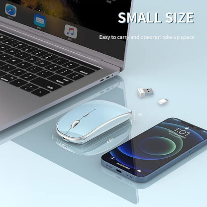 Halpilt Wireless Mouse Chargeable Portable Silent USB and Type-C Dual Mode Wireless Mouse 3 Adjustable DPI for Laptop, Mac, Mac, Android, PC (Q23S Blue)