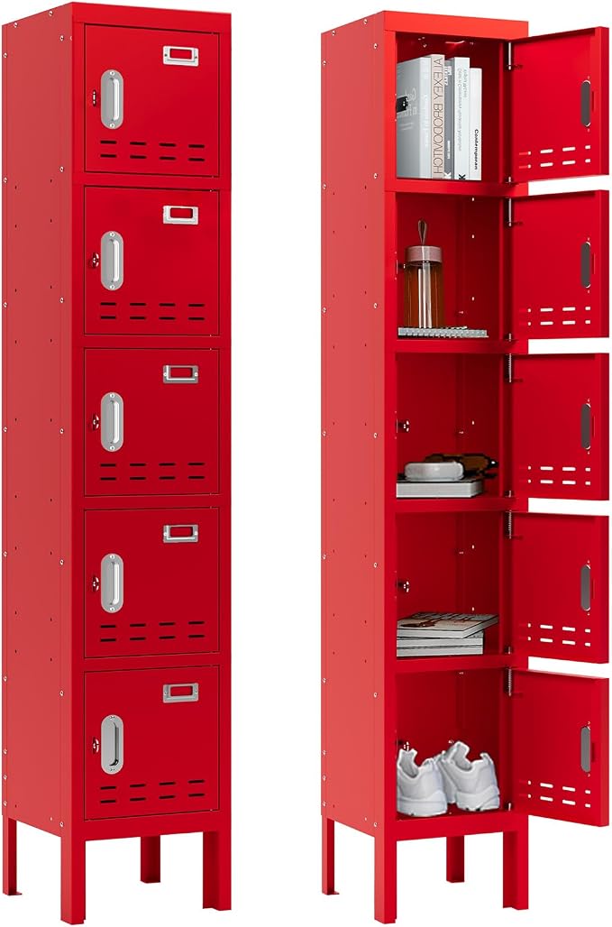 BUTISOW Metal Lockers - 66" Height Steel Lockers for Employees with 5 Door Storage Locker with Card Slot for Employees Gym School Home Office Garage - Assembly Required