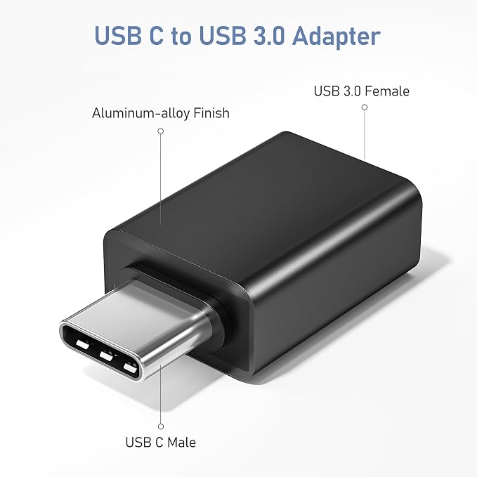 Basesailor USB C to USB Adapter 3Pack,USB C Male to USBA 3.0 Female Adapter,Type C Thunderbolt 4 OTG Converter for Apple MacBook Pro,iPad Air,Microsoft Surface Go,Samsung Galaxy S26,iPhone 17 17e 16