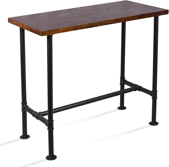 DIY Industrial Design Pipe Dining Table Casual Pub BAR Laptop Table Modern Studio Wood and Metal Rectangular Dining Table homeoffice Desk Breakfast high bar Table Brown Desktop 47.3" × 23.6"