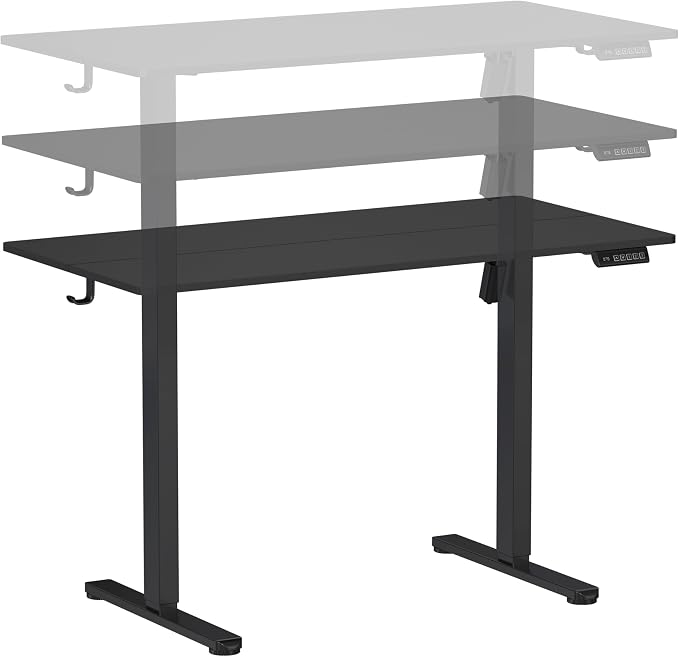 Techni Mobili 48” W Electric Standing Desk, Height Adjustable Sit-to-Stand Desk with 3 Memory Presets and Dual Accessory Hooks, Computer Workstation for Home or Office (Black)