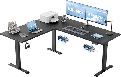 Klicelor L Shaped Standing Desk 63 x 55.1 Inch Dual Motors, Electric Height Adjustable Corner Desk for Home Office Workstation, Ergonomic Sit Stand Computer Table with Memory Controller, Black