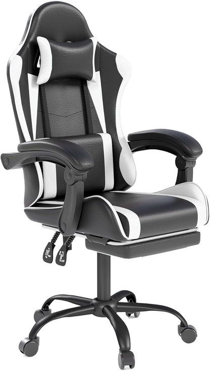 OS MOTOR Gaming Chair with Headrest and Lumbar Support, Ergonomic High Back Office Chair, Racing Style Executive Computer Desk Chair, Leather Adjustable Swivel Task Chair for Home Office (White)