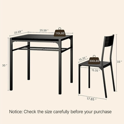 Gizoon Dining Table Set for 2, 3 Piece Kitchen Table with 2 Chairs for Small Space, Apartment, Kitchen, Dining Room, Space-Saving
