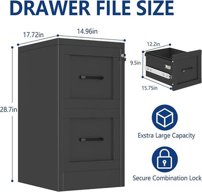 Ckzbx 2 Drawer File Cabinet with Lock, Narrow Vertical Filing Cabinet, Under Desk File Cabinets,Black Metal File Cabinets for Home Office,Fit Letter/A4/Legal Size File