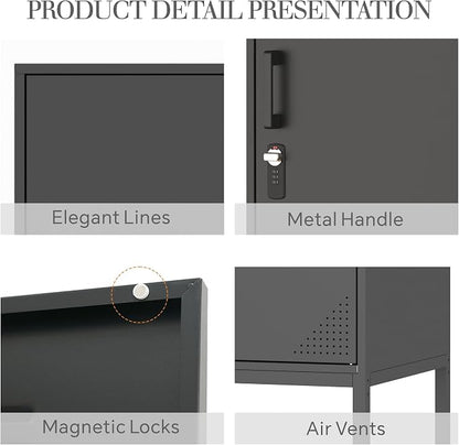 Black Metal Locker Cabinet, 59.1" Lockable Storage Locker for Employees with Adjustable Shelves, Locking File Cabinet Door for Office, School, Gym, Garage