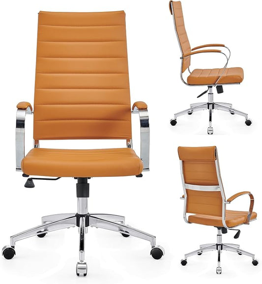 Ergonomics Office Chair Modern Office Chair with Armrests, Adjustable Swivel Desk Chair for Home Office, Leather Executive Office Chair（tan