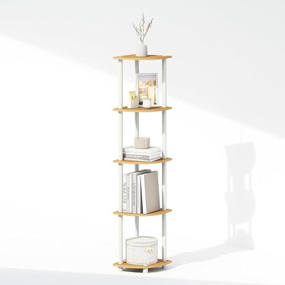 Furinno Turn-N-Tube Storage Shelves, 5-Tier Book Shelf, Corner Shelf, Toolless Open Shelves, for Organization and Storage, Living Room, Home Office, Hallway, Bedroom, Beech