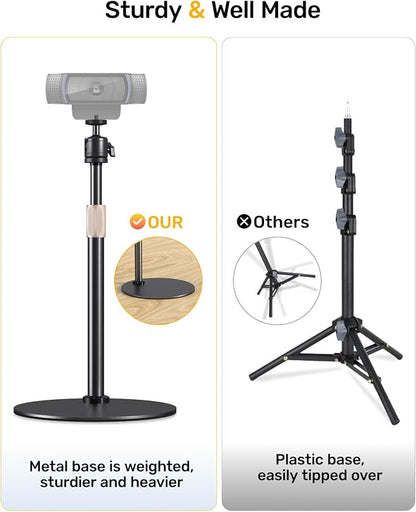 Webcam Tripod Stand for Desk Height Adjustable & 360° Swivel Webcam Mount Compatible with Logitech Webcam C922 C930e C920S C920 C615 C960 NexiGo N60 and BRIO and Other Devices with 1/4" Thread