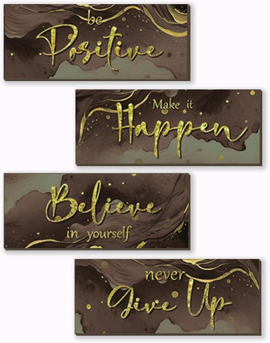 FENCORDAR 4 Piece Brown and Gold Wall Decor Set Motivational Wall Decor Inspirational Wooden Signs for Bedroom Bathroom Women’s Office Abstract Elegant Art for Home or Office Decoration 10X4 Inches