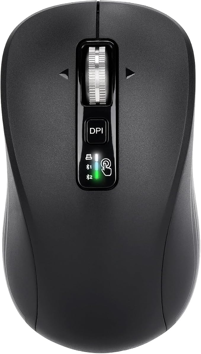 Wireless Bluetooth Mouse, 3-Device Multi-Mode (USB + 2 Bluetooth), 4-Way Metal Scroll Wheel, Adjustable DPI, Silent Click, Long Battery Life, Ergonomic Mouse for Laptop, PC, Mac, iPad (Dark Black, 7)