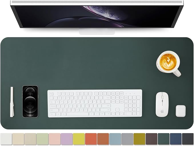 HOMIEAZICOZI Leather Desk Mat - Non-Slip PU Pad for Office and Home Organization Accessories Ideal Large Mouse Mats on Top of Desks (Dark Green,36''x 17'') (DPD-DG-L)