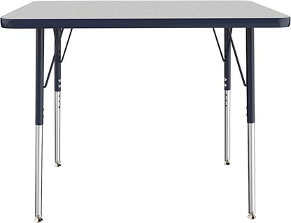 FDP Rectangle Activity School and Office Table (24 x 36 inch), Standard Legs with Swivel Glides, Adjustable Height 19-30 inches Quick Ship Single Box - Gray Top and Navy Edge
