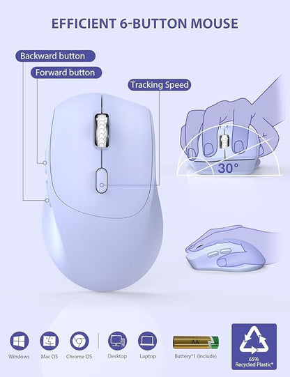 SABLUTE Wireless Keyboard and Mouse, Wrist Rest, Phone Holder, Batteries Included, 2.4G Lag-Free Ergonomic Keyboards Mouse Combo, KM23D Silent Keyboards Set for Computer, Laptop, PC, Windows, Purple