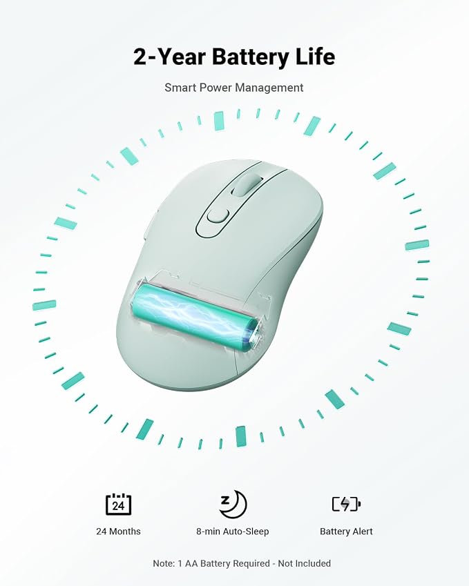 wegear USB Wireless Mouse for Laptop PC Mac, 2.4GHz Cordless Mouse with 6 Buttons, 5-Level Adjustable 4000 DPI, Ergonomic Portable Optical Computer Mice, 24-Month Battery Life (Mint Green)