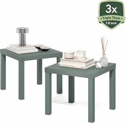 Furinno Classic Side Table Set of 2, Square Modern End Table with 1.8" Triple Thick Tabletop, Simple Night Stand, Bedside Table, Toolless Assembly, for Living Room, Bedroom, Sage Green