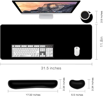 MIBITRI Keyboard Mouse Pad Set, Extended Gaming Mouse Pad+Ergonomics Keyboard Wrist Rest Support, Memory Foam, Easy Typing Pain Relief, 4Pcs XXL Ultra Thick Desk Mat, Black