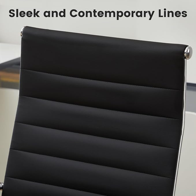 Office Desk Chair Leather, Conference Room Chairs with Wheels, Modern Executive Computer Guest Chairs with Arms (Black)